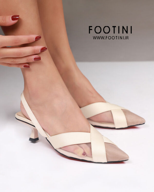 صندل مجلسی زنانه توری جلوبسته ژاسمین رنگ کرم
