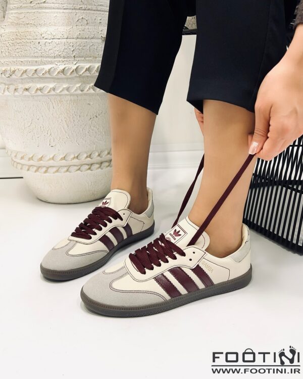 کتونی زنانه آدیداس سامبا کرم زرشکی فوتینی
