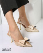 کفش مجلسی زنانه پاشنه 7 سانت پاپیونی کد MR 1012-کرم